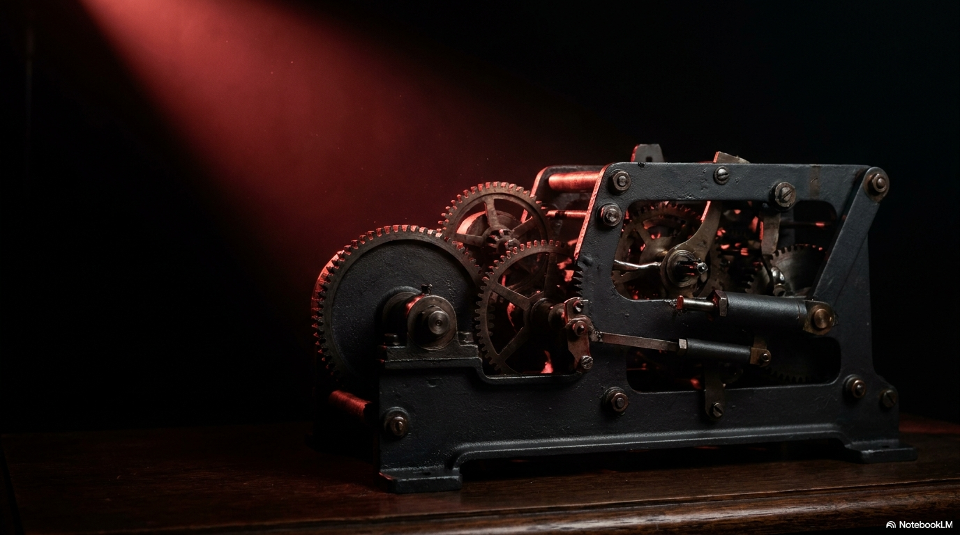 Dark industrial gears under red light representing the mechanics of load planning and system capacity.
